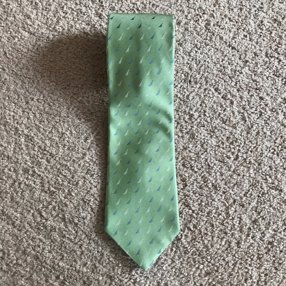 Nautica Logo Tie Green Blue Sail Boat Mens Dress